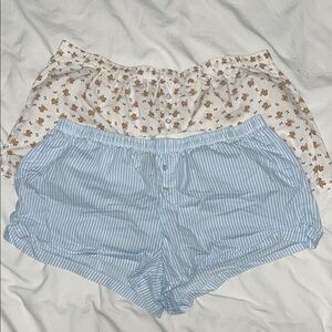 Cozy Blue Striped and Bear Print Pajama Shorts